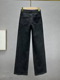 Women's Jeans High Waist Black Full Diamonds Straight Wide Leg Full Length Denim Pants 2024 Summer New Fashion 29L3958-Outfit