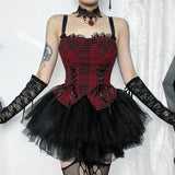 Summer New Sexy Hot Girl Blouse Dark Style Slim Christmas Red Plaid Vest Girl-Outfit