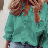 Boho Floral Print Slim Shirt Office Lady Retro Tops Women Casual Short Sleeve Sexy V-neck Ruffles Blouse 2022