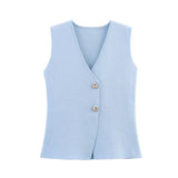 New Gold Button Knitted Vest Small Folding Splicing Skirt