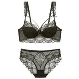 Ultra-thin Underwear Sexy Lace Plus Size Hollow Women Push Up Bra Set Pure White C D E Cup Brassiere Temptation