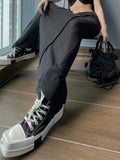 Streetwear Y2k Long Skirt Women Fashion Casual Black Lace-up High Waist Patchwork Sexy Slim Knitted Maxi Skirt