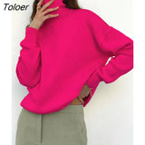 Warm Turtleneck Sweater Women Drop Shoulder Knitted Winter Oversized Pullover Long Sleeve Loose Knitting Tops