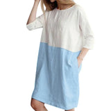 Dress Women Summer 2022 Casual Patchwork 1/2 Sleeve Cotton Linen Dress Oversized Loose Pockets Tunic Women Dress