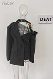 Fashion Women's Blazer Oblique Shoulder Long Sleeves Hollow Out Irregular Solid Color Suit Jacket Summer 2023 New