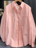 Pink Folded Long-Sleeved Shirt Coat Women's Spring Thin Loose BF Lazy Wind Long Casual