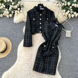 And Winter Small Fragrant Style Temperament Long-Sleeved Coarse Flowers, Two Sets Of Waist Vests And Hip Dress