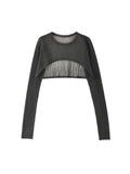 Spring Autumn Stylish Korean Loose Casual Sexy Thin O-Neck Crop Tops long sleeve Blouse Knitted Pullovers Party
