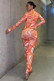 Print Sexy Hollow Out Keyhole Long Bodycon Party