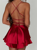 Low Cut V-neck Backless Lace-up Mini Dress for Women Summer Party Clubwear 2023 Sleeveless Strap A-Line Dress Vestido-Outfit