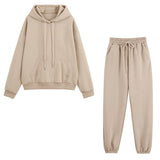 Autumn Hoodies Tracksuits Sets Solid Oversize Hooded Sweatshirts 2 Pieces Sets Winter Warm Fleece Crop Tops Pants