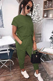 Tracksuits Set Lounge Wear Short Sleeve Tops Long Pants 2pcs Women Sweat Suits Elastic Waist Casual Solid 2020