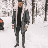 New Fur Integrated Men's Coat Black Five-Burst Thick Coat With Thick Coat