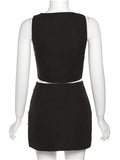 Women Y2K Sexy 2 Pieces Skirt Sets Front Tie-up Sleeveless Tank Crop Tops Side Split Short Mini Skirts Party Outfits-Outfit