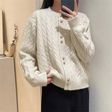 Version Of Retro Twist Round Neck Knitted Cardigan Women's New Lazy Gentle Style Simple Soft Waxy Sweater Jacket-Outfit