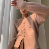 V-Neck Knitted Cardigan Women Wear The New Style Milk, Waxy, Lazy Style, High Sense, Short Waist And Slim Top Trend.-Outfit
