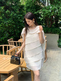 Xixi 2025 Summer New Temperament Cape Chic Wave Elegant Dress High-End Short Dress Women
