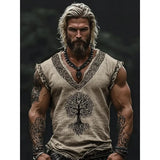 Men's Linen Short Sleeves Loose Leisure Collar T-Shirt 3D National Style Digital