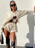 White Fleece Keyhole Strings Crop Top and Shorts