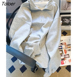 Autumn Half Turtleneck Zipper Loose Sweatshirt Women Korean Fashion Casual Gray Hoodies Female Pullover Streetwear