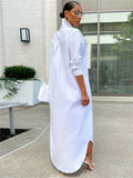 Women Loose Casual Kaftan Long Maxi Shirts Dress 2023 Solid Long Sleeve Lapel Single-breasted Dresses Female Vestidos-Outfit
