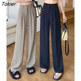 Office Lady Suit Pants Women New High Waist Loose Black Khaki Trousers Woman Basic Korean Chic Wide Leg Pants
