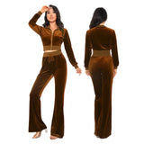 Women's Autumn 2023 New Women's Suit Leisure Fashion Velvet Cardigan Slim Two-Piece Set-Outfit
