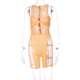 Mesh Patchwork Sexy Romper Women Sleeveless See Through Bodycon Playsuit Casual Streetwear Activewear Workout Y2K