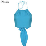 summer Sexy club night casual party Solid color camisole women elegant backless bow crop tops ladies vest tank tops