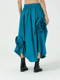 Patchwork Floral Skirts For Women High Waist Folds Temperament Irregular Hem Loose Solid Midi Skirt Female Summer
