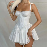 Sleeveless Mini Corset Dresses 2023 White Coquette Party High-quality Lace Panel A-line Dress Elegant Sweet Robe New-Outfit