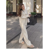 Two Piece Set Pullover Sweater Tracksuit Women High Waist Knit Straight Pants Suit Spring