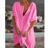 Slim Fit Multi-color Mid-length Loose Solid Short Sleeve