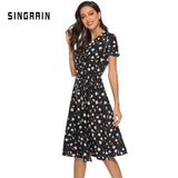 New Summer Print Floral Dress Women V Neck Short Sleeves Chiffon Bohemian Dresses Beach Midi Female Wrap Long