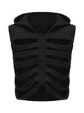 Unisex Men Women Sleeveless Hooded Vest Skeleton Hollow Out Solid Color Hoodies Streetwear Summer Party Clubwear 2023-Outfit