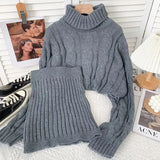 Autumn and Winter New Women's Two-piece Suit Korean Style Knitted Turtleneck Knitted Sweater Wrap Hip Skirt Two-piece