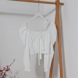 Telding Bow Collar Long Sleeve Shirt Short Umbilly Pure Lust Wind Shoulder Coat