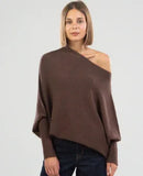 Autumn Winter Sweaters Full Sleeve Women Tops Solid Slash Neck Casual Loose Knitted Pullovers Regular Slim Fit Splice-Outfit