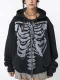 Black Oversized Hoodie with Skeleton
