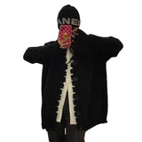 Autumn And Winter New Korean Version Broken Edge Design Sense Sweater Jacket Women's Casual Loose V-Neck Knitted Cardigan Blouse-Outfit