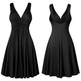 Suspension V-Neck Commuting Mid-Rise Mid-Rise Dress Solid-Colored