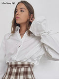 Ladies Office White Blouse Elegant Long Sleeve Lace Up Flare Sleeve Shirts Women Lapel Work Tops 2022 Fashion
