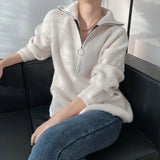 High Neck Ring Zipper Sweater For Women Autumn Winter Thicken Oversized Women