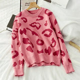 Women Printed Leopard Pink Sweet New Knitted Warm Chic Womens Pullover All-match Casual Soft High Quality Daily