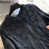 Oversized Blouse Women 2023 Blusas Mujer De Moda Crochet Lace Shirt Lantern Sleeve Loose Blouses Japanese Black Long