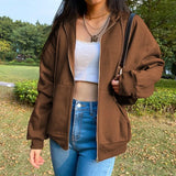 Brown Hoodies Women'S Sweatshirts Hoodie Pocket Jacket Harajuku Clothing Femme 2021 Autumn Hooded Zipper Top