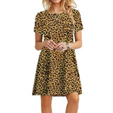 Color Summer Womans Printed Dress Short Sleeve Mini Causal Dress Crew Neck Basic A-line Floral Printed Leopard Thick