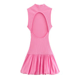 New Spring Balloon Dress With Slim Thread Knitted Bare Back 0085361-Outfit