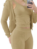 Fall Casual 3 Three Piece Set Tracksuit Women Outfit 2022 Long Sleeve Zip Up Hooded Crop Top Skinny Pants Matching