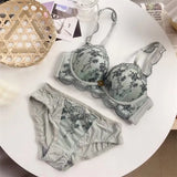 Romantic Lavender Lace Embroidery Underwear Women Sexy Push Up Bra Set Comfortable Wireless Thicken B Cup